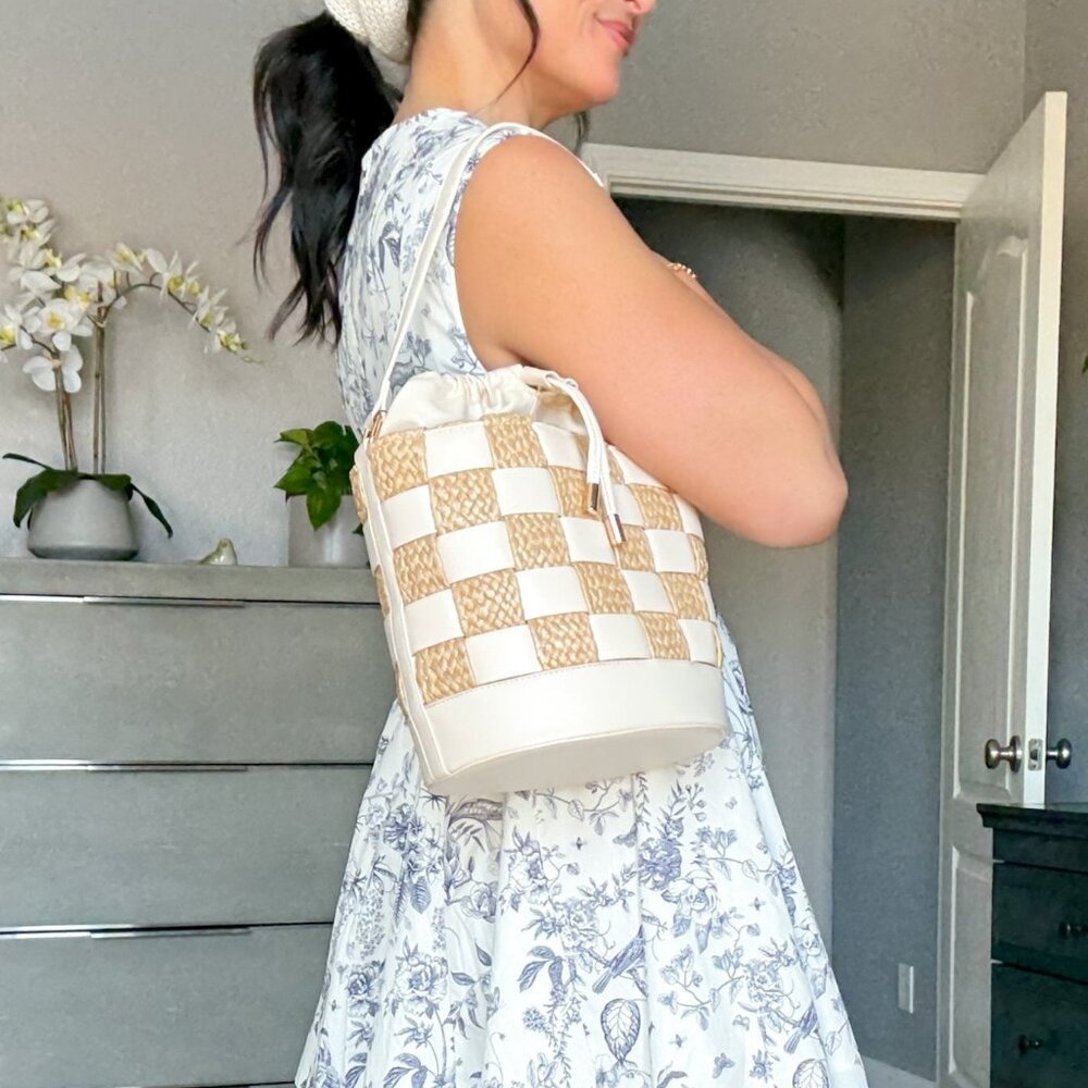 Natural Straw Patchwork Shoulder Bag | Summer Buc… - image 2